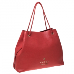 Gucci Red Braided Handle Leather Large Gifford Tote