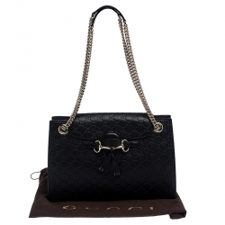 Pre Owned Gucci Black Guccissima Leather Large Emily Chain Shoulder Bag