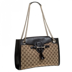 مملوكة مسبقًا حقيبة كتف غوتشي سلسلة إيميلي كبيرة كانفاس GG بيج / بنية داكنة