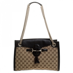 مملوكة مسبقًا حقيبة كتف غوتشي سلسلة إيميلي كبيرة كانفاس GG بيج / بنية داكنة