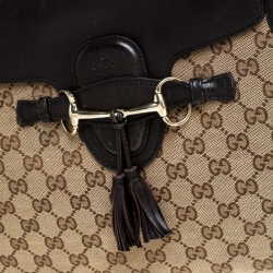 مملوكة مسبقًا حقيبة كتف غوتشي سلسلة إيميلي كبيرة كانفاس GG بيج / بنية داكنة