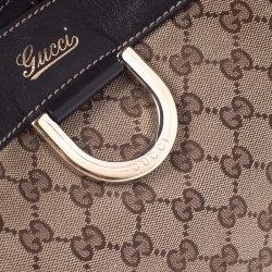 Pre Owned Gucci Beige/Dark Brown GG Canvas and Leather D Ring Tote