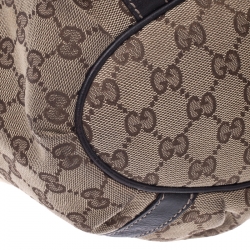 Pre Owned Gucci Beige/Dark Brown GG Canvas and Leather D Ring Tote