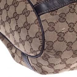 Pre Owned Gucci Beige/Dark Brown GG Canvas and Leather D Ring Tote