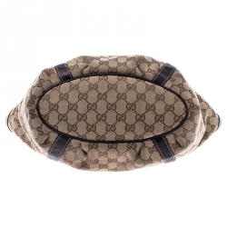 Pre Owned Gucci Beige/Dark Brown GG Canvas and Leather D Ring Tote