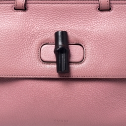 Pre Owned Gucci Pink Leather Bamboo Daily Top Handle Bag