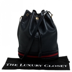 Pre Owned Gucci Black Web Leather Drawstring Bucket Bag