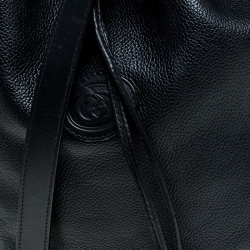 Pre Owned Gucci Black Web Leather Drawstring Bucket Bag