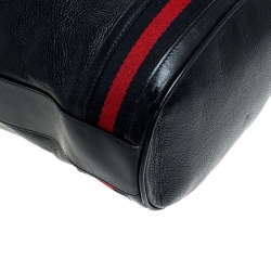 Pre Owned Gucci Black Web Leather Drawstring Bucket Bag