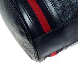 Pre Owned Gucci Black Web Leather Drawstring Bucket Bag