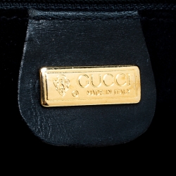 Pre Owned Gucci Black Web Leather Drawstring Bucket Bag