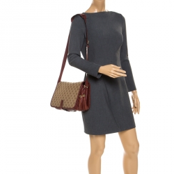 مملوكة مسبقًا حقيبة ماسنجر غوتشي مراكش كانفاس شراشيب GG بيج/ حمراء داكنة