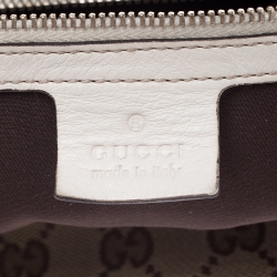 Pre Owned حقيبة غوتشي Nail Boston هورسبيت متوسطة جلد وكانفاس GG كريمية/ بيج