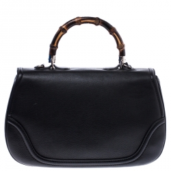 Pre Owned Gucci Black Leather Large New Bamboo Tassel Top Handle Bag