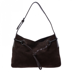 Pre Owned حقيبة كتف غوتشي هورسبيت جلد وسويدي بنية داكن