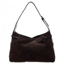 Pre Owned حقيبة كتف غوتشي هورسبيت جلد وسويدي بنية داكن