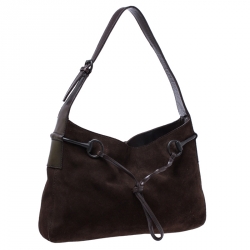 Pre Owned حقيبة كتف غوتشي هورسبيت جلد وسويدي بنية داكن