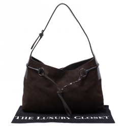 Pre Owned حقيبة كتف غوتشي هورسبيت جلد وسويدي بنية داكن