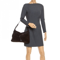 Pre Owned حقيبة كتف غوتشي هورسبيت جلد وسويدي بنية داكن