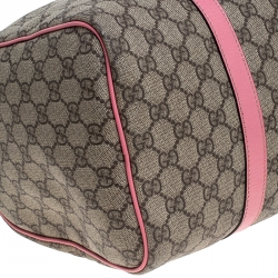 Pre Owned Gucci Beige/Pink GG Supreme Canvas and Leather Medium Joy Boston Bag