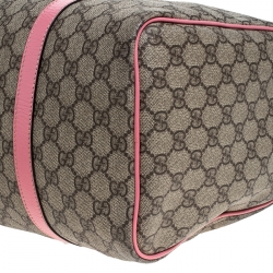 Pre Owned Gucci Beige/Pink GG Supreme Canvas and Leather Medium Joy Boston Bag