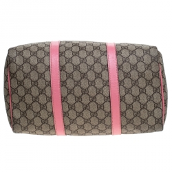 Pre Owned Gucci Beige/Pink GG Supreme Canvas and Leather Medium Joy Boston Bag