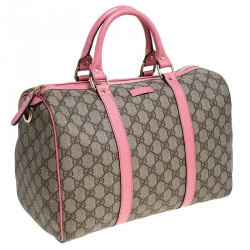 Pre Owned Gucci Beige/Pink GG Supreme Canvas and Leather Medium Joy Boston Bag