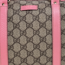 Pre Owned Gucci Beige/Pink GG Supreme Canvas and Leather Medium Joy Boston Bag