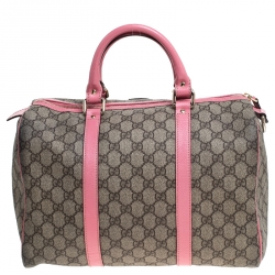 Pre Owned Gucci Beige/Pink GG Supreme Canvas and Leather Medium Joy Boston Bag