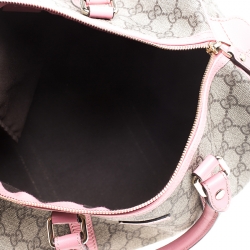 Pre Owned Gucci Beige/Pink GG Supreme Canvas and Leather Medium Joy Boston Bag