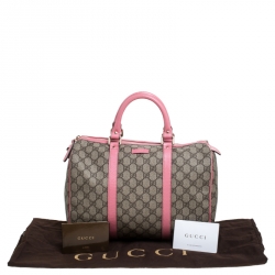 Pre Owned Gucci Beige/Pink GG Supreme Canvas and Leather Medium Joy Boston Bag
