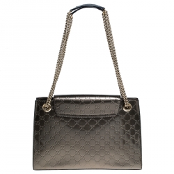 Pre Owned حقيبة كتف غوتشي سلسلة إميلي كبيرة جلد لامع غوتشيسيما خضراء زيتونية