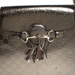 Pre Owned حقيبة كتف غوتشي سلسلة إميلي كبيرة جلد لامع غوتشيسيما خضراء زيتونية