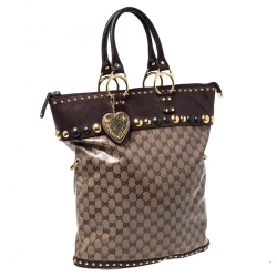 Pre Owned Gucci Beige/Brown GG Crystal Canvas and Leather Medium Babouska Studded Tote