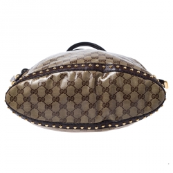 Pre Owned Gucci Beige/Brown GG Crystal Canvas and Leather Medium Babouska Studded Tote