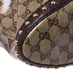 Pre Owned Gucci Beige/Brown GG Crystal Canvas and Leather Medium Babouska Studded Tote