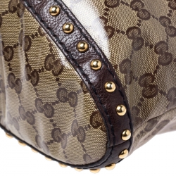 Pre Owned Gucci Beige/Brown GG Crystal Canvas and Leather Medium Babouska Studded Tote