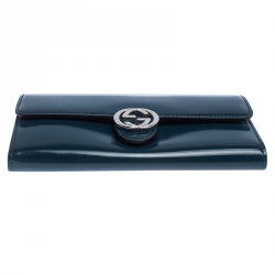 Gucci Dark Teal Patent Leather GG Icon Continental Wallet
