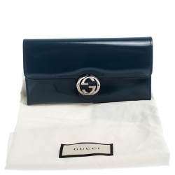 Gucci Dark Teal Patent Leather GG Icon Continental Wallet