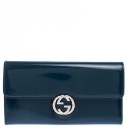 Gucci Dark Teal Patent Leather GG Icon Continental Wallet