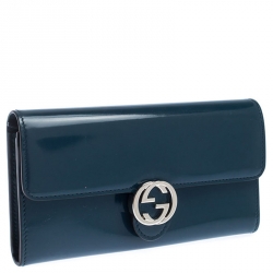 Gucci Dark Teal Patent Leather GG Icon Continental Wallet