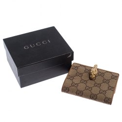 Gucci Beige GG Canvas  and Leather Dragon Head Flap Wallet