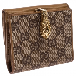 Gucci Beige GG Canvas  and Leather Dragon Head Flap Wallet