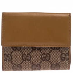 Gucci Beige GG Canvas  and Leather Dragon Head Flap Wallet