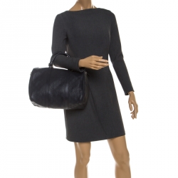 Pre Owned Gucci Navy Blue Guccissima Leather Medium Joy Boston Bag