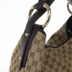 Pre Owned Gucci Beige/Ebony GG Canvas Horsebit Large Hobo Bag