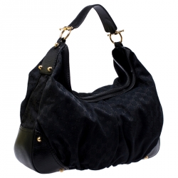 Pre Owned  GG حقيبة يد هوبو غوتشي جوكي كانفاس سوداء كبيرة