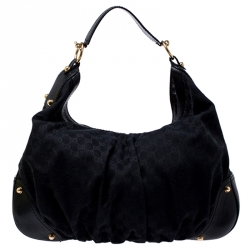 Pre Owned  GG حقيبة يد هوبو غوتشي جوكي كانفاس سوداء كبيرة