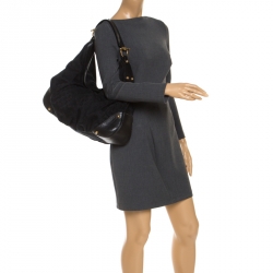 Pre Owned  GG حقيبة يد هوبو غوتشي جوكي كانفاس سوداء كبيرة