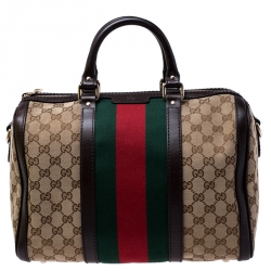 Pre Owned حقيبة بوسطن غوتشي فينتاج ويب جي جي كانفاس بيج/ بني متوسطة